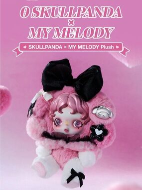 Skullpanda x My Melody Pink Plush Bag Charm NIB